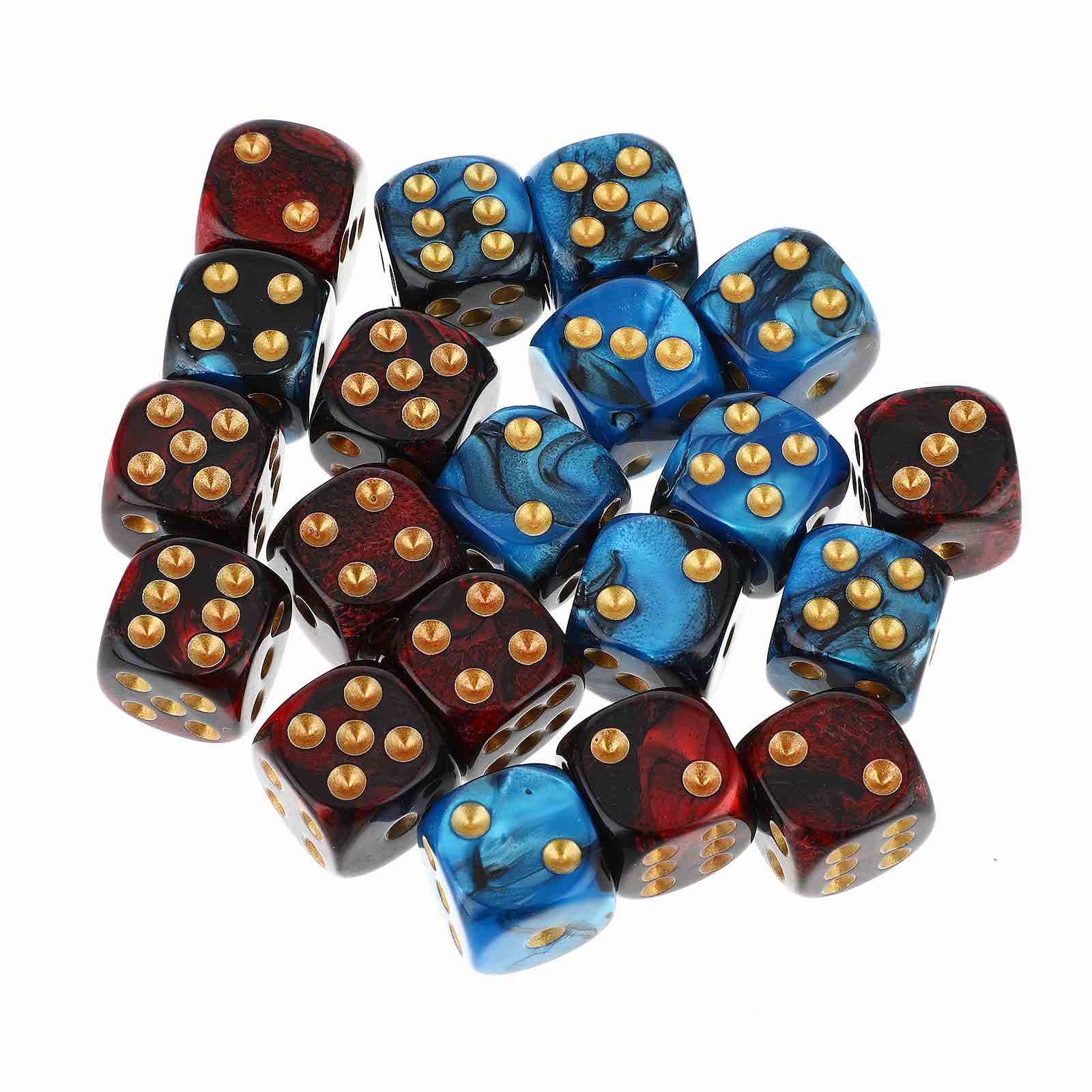 DSLSQD 20 Pieces Colored Dice, 16mm Polyhedral Dice Bulk Acrylic Game Dice 6 Sided Dice Set for Classroom Math Learning Board Games Playing and Rolling (Blue Black and Red Black)