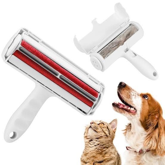 Cat Dog Hair Remover Lint Roller with 3 Replacement Rollers, 5" Wide Adhesive Backing, Reusable and Easy to Clean (Red)