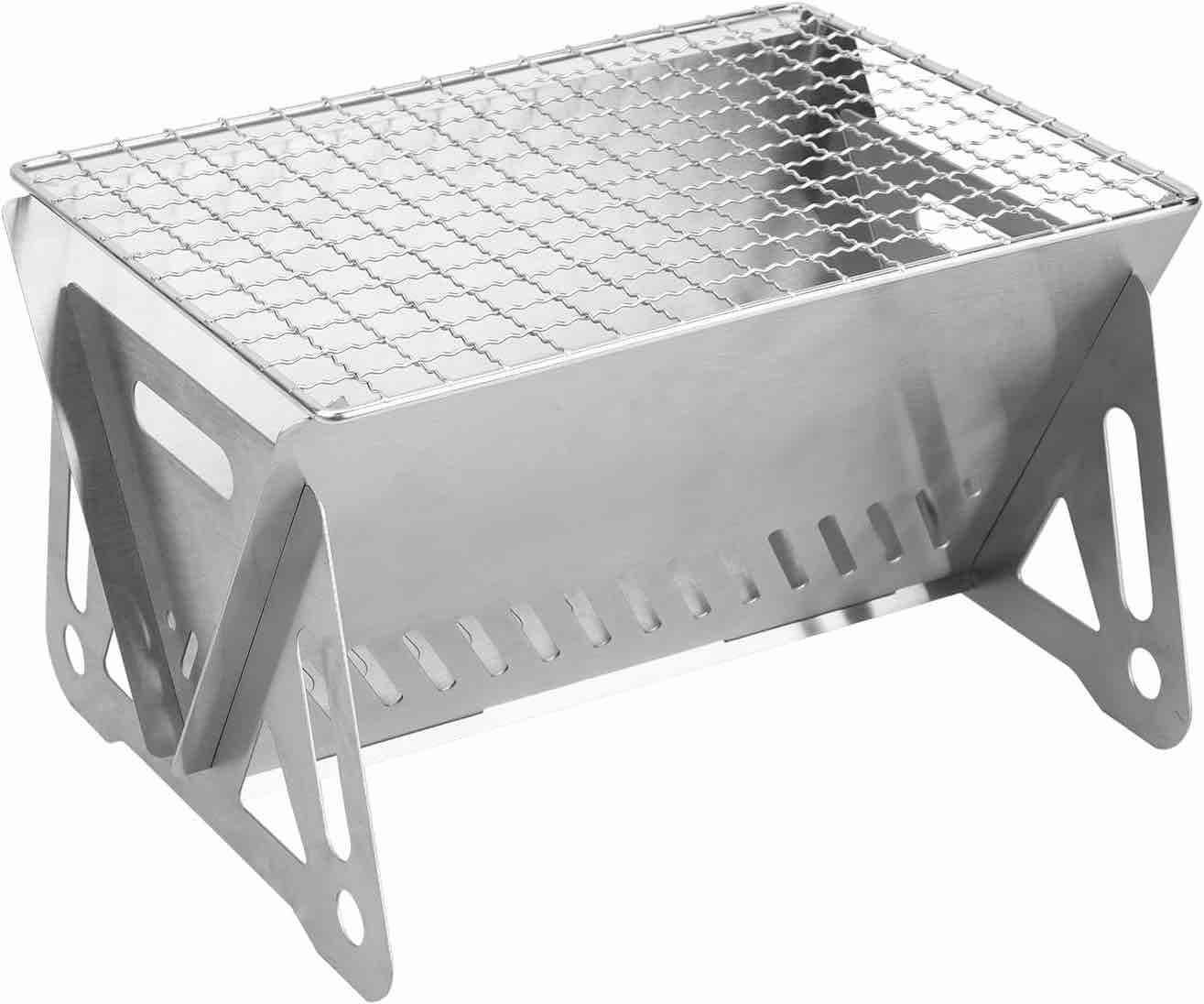 ChiiGe Stainless Steel Mini Grill, Fire Portable Charcoal Grill, Detachable Stove for Assembly, Backpack Grill Tool Suitable for Outdoor Cooking, Barbecue, and Picnics (1 Pcs Silver)