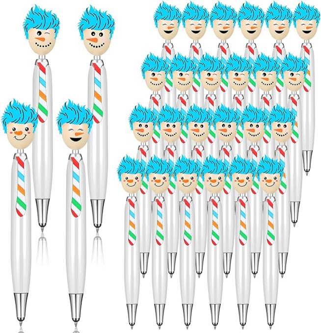 Resholder 24 Pcs Mop Head Pens 3 in 1 Stylus Pens for Touch Screens Face Screen Cleaner Ballpoint Pen Black Ink Christmas Pens with Snowman for Students Boys Girls School Office (Novelty)
