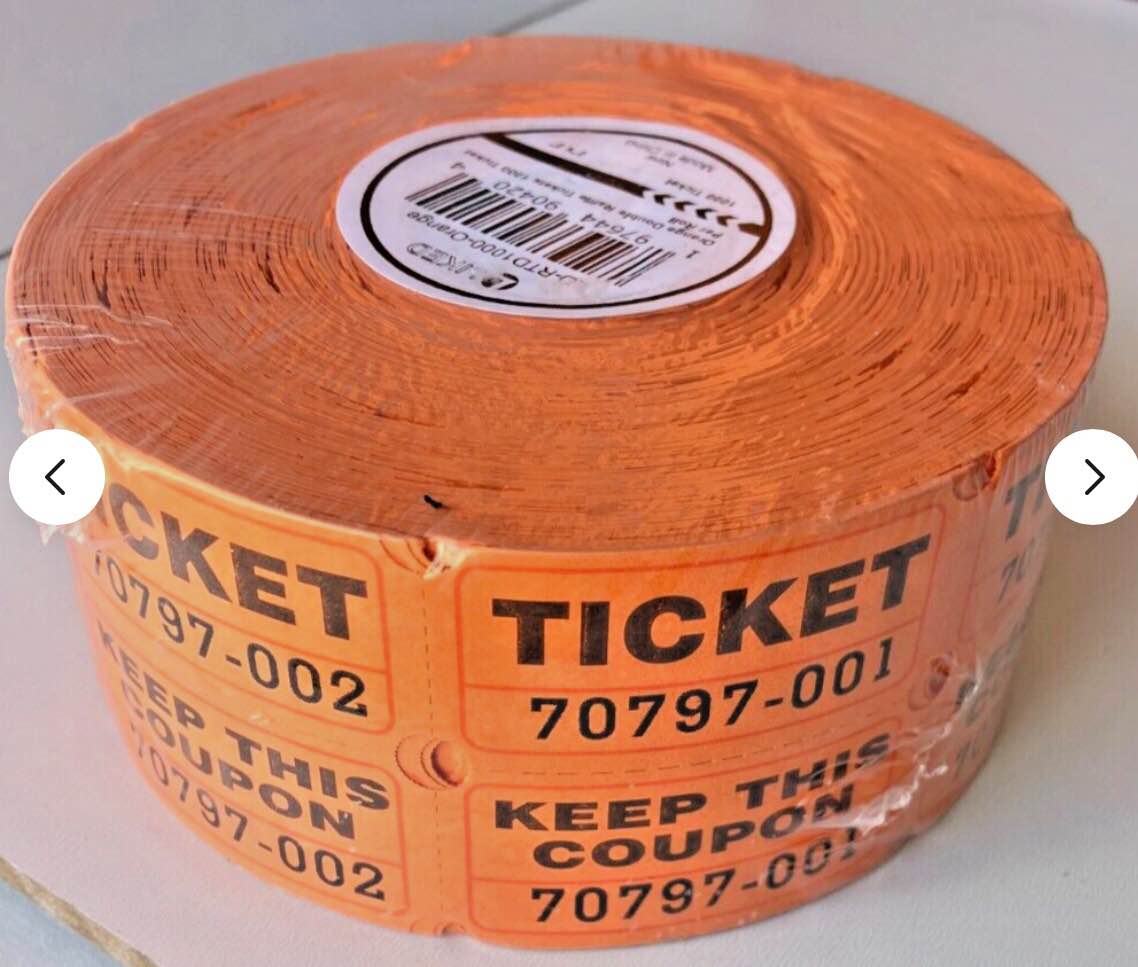 Orange Raffle Tickets Double Roll - Events, Carnivals - 1000 Ticket Count