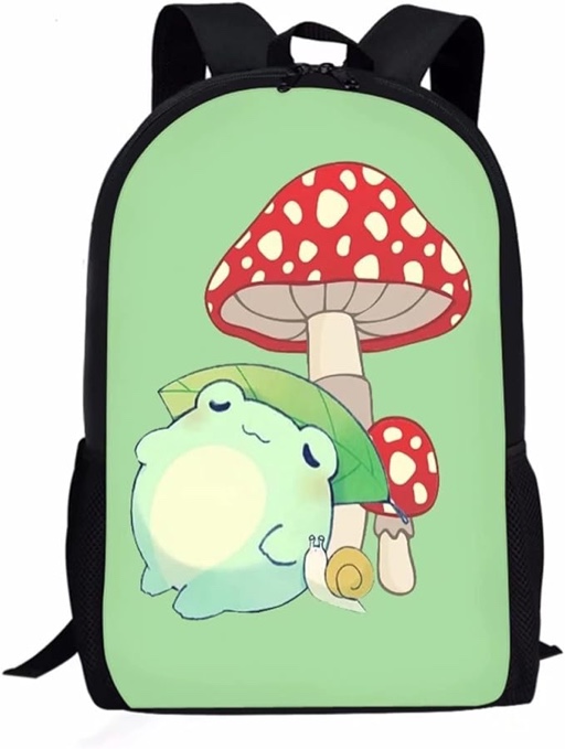 WELLFLYHOM 16 Inch School Bag Mushroom Frog Backpack Purse for Girls Elementary Middle School Bookbag Cute Bagpack Large Capacity Shoulder Bags Casual Daypack Laptop Bags Satchel