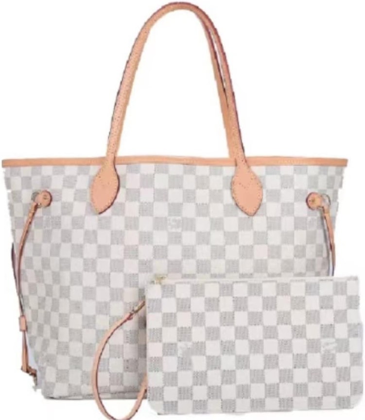 Women leather handbag tote bag shoulder bag Cosmetic Organizer Travel Cosmetic Bag Sundries Sorting, Suitable For Neverfull MM (Grey with white MM), Grey with white MM, Cosmetic Bag