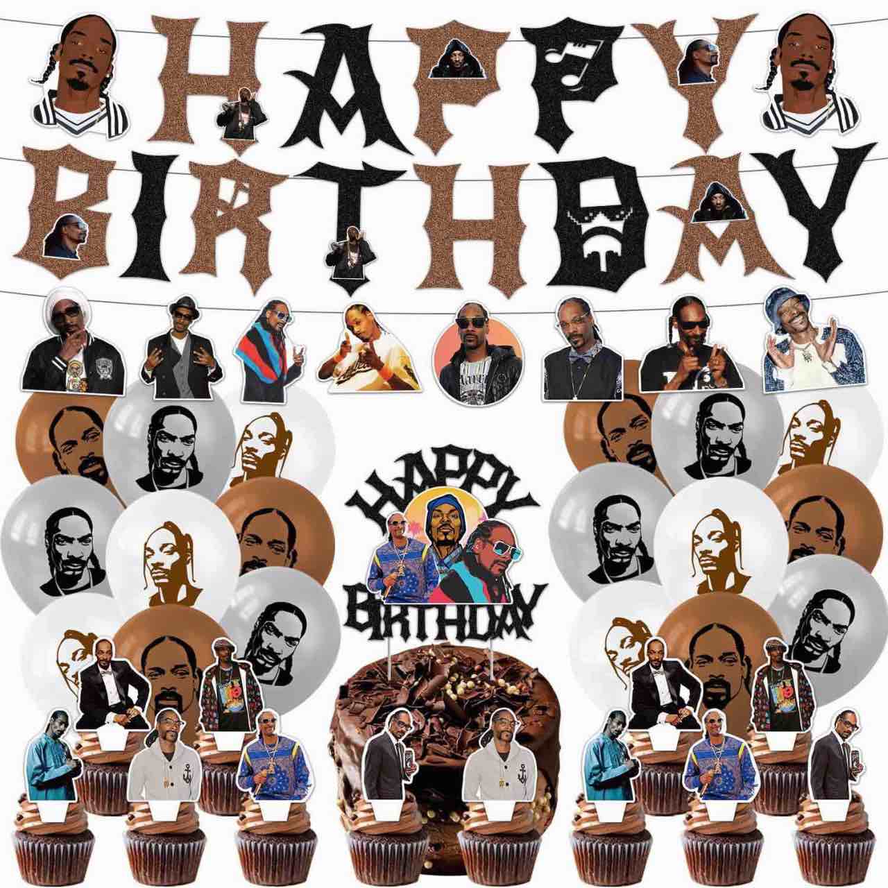 Music Artists Theme Birthday Party Decorations Snoop Dogg Party Supplies Hip Hop Pops Party Favors for Boys Kids Include Balloons Banner Cake Cupcake Toppers