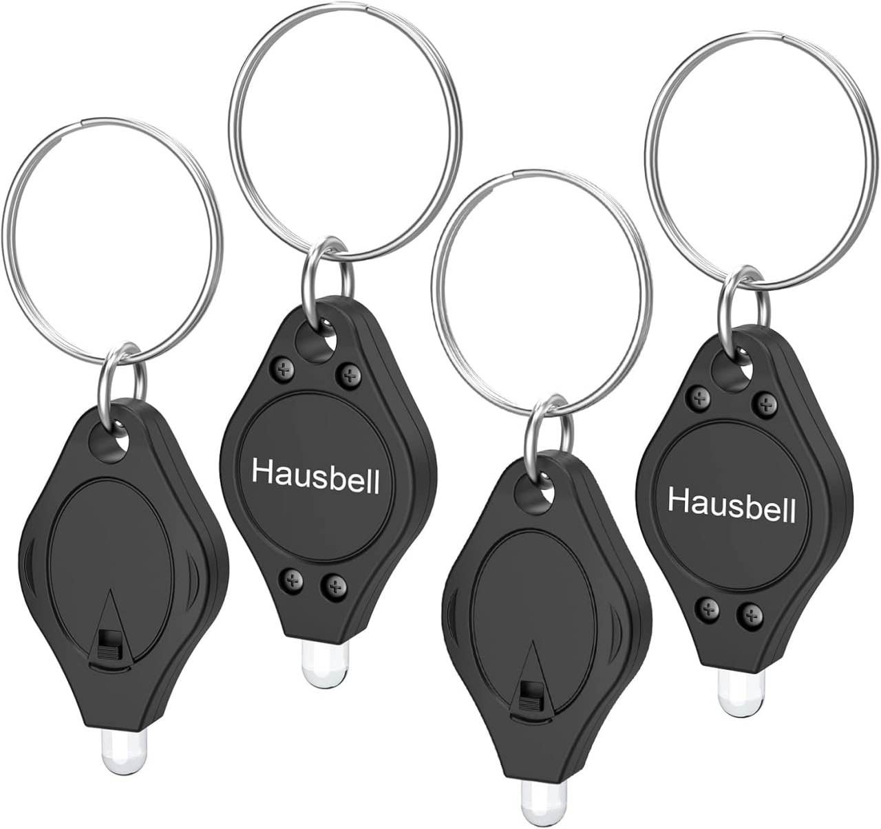 HAUSBELL Mini LED Keychain Flashlights, Ultra Bright Small Lightweight Key Ring LED Light Torch for Kids Indoor Outdoor Biking Hiking Emergency, Black 4 Pack