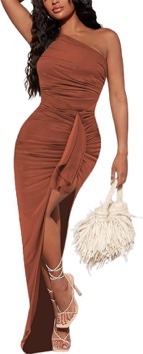 (Small) LilyCoco Sleeveless Maxi Dress for Women One Shoulder Ruched Split Hem Dresses
