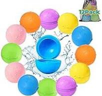 Water Balloons Reusable Quick Fill, 12PCS Water Balls, Self-sealing Outdoor Water Toys for Kids Ages 3-12, Mess-free Durable Splash Water Bombs Summer Fun Water Pool Activities Toys Games