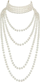 LuckyHouse 1920s MultiLayer Simulated Faux Pearl Strands Necklace Costume Jewelry Set For Women Girls Necklace Earrings Set