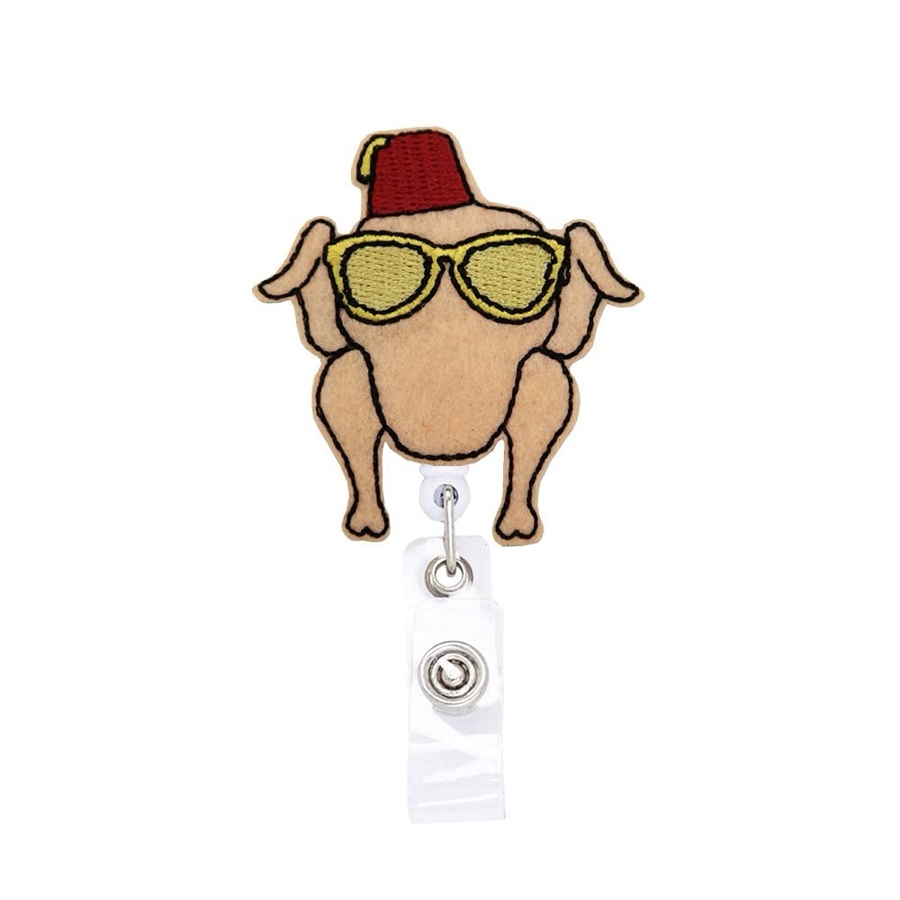 Friends Turkey Hat Thanksgiving Retractable Name Card Badge Holder Reel with Alligator Clip, 24 inches Thick Pull Cord