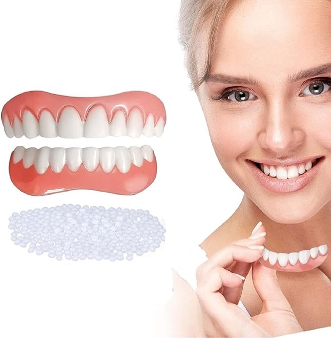 2 PCS Veneers Dentures Socket for Women and Men, Dental Veneers for Temporary Tooth Repair Upper and Lower Jaw, Protect Your Teeth and Regain Confident Smile, Bright White-2