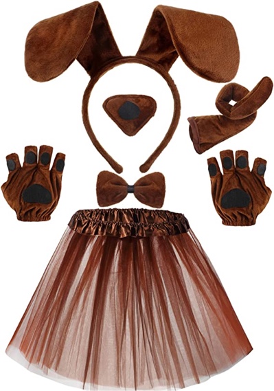 6 Pcs Puppy Dog Tutu Skirt Animal Costume Set Puppy Ears Headband Bow Tie Fake Nose Tail Puppy Paw Gloves for Halloween Party