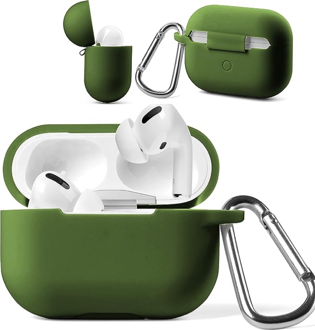 for airpods pro case cover 2019, soft silicone shock-absorbing protective skin with keychain, wireless charging cover [front led visible] (army green)