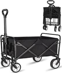 Collapsible Foldable Wagon, Beach Cart Large Capacity, Heavy Duty Folding Wagon Portable, Collapsible Wagon for Sports, Shopping, Camping (Black, 1 Year Warrant)
