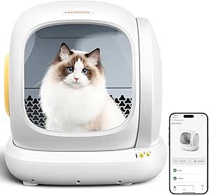 MeoWant Self-Cleaning Cat Litter Box, 75L Extra Large Open Automatic Cat Litter Box for Multi Cats, Integrated Safety Protection/APP Control/Odor Removal Smart Litter Box with Mat & Liner