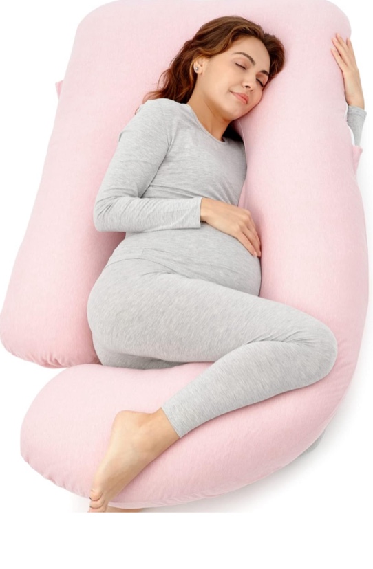 Momcozy Pregnancy Pillows for Sleeping, U Shaped Full Body Maternity Pillow for Side Sleeping - Support for Back, Legs, Belly, Hips, 57 Inch, Pink