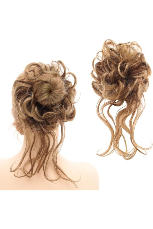 Fumwase Messy Bun Hair Piece Curly Wavy Hair Buns Scrunchie Tousled Updo Hair Extensions with Elastic Hair Bands Curly Wavy Ponytail for Women Girls(Brown)