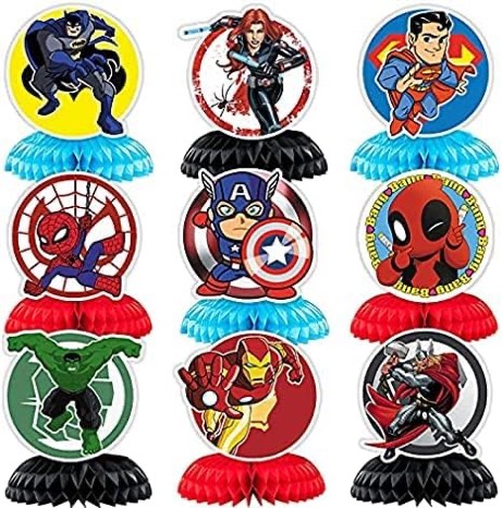 Superhero Honeycomb Centerpieces, SuperHero Themed Birthday Table Centerpiece Toppers Party Decorate Supplies