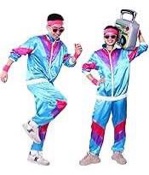 IBTOM CASTLE 80s Tracksuit Costume for Men, Women 1980s Halloween Vintage Suit Retro Rave Party Metallic Jacket Outfits