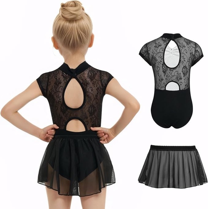 Gogokids 2 Pcs Ballet Leotards for Girls, Toddler Dance Dress Outfit with Removable Shiny Skirt Combo (4-5 T)