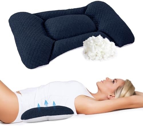 HOMBYS Adjustable Lumbar Support Pillow for Bed Sleeping, 4" Height Ergonomic Lumbar Pillow for Office Chairs Car Seats, Relieve Back & Lumbar Pressure, Shredded Memory Foam Filling, Navy Blue