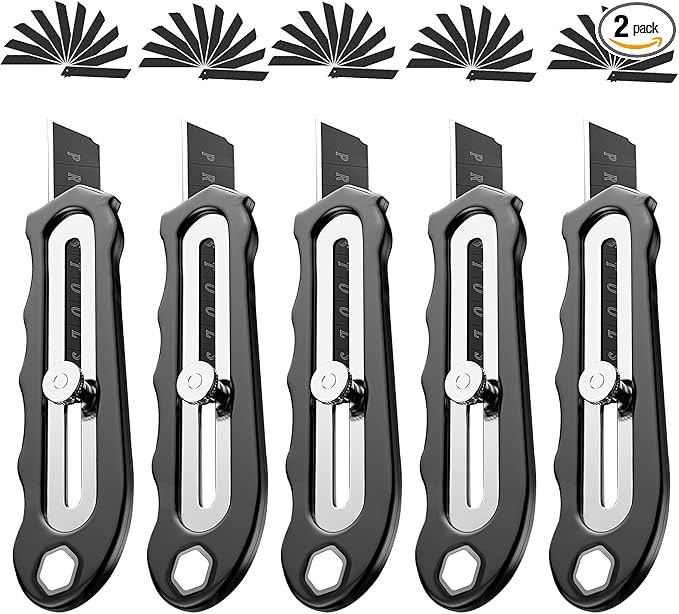 18mm Multi Purpose Utility Knife - Stainless Steel Retractable Box Cutter with Precision Cutting and Blade Safety Lock Design SK5 carbon steel blade (Includes 2 Knives + 20 Replacement Blades)