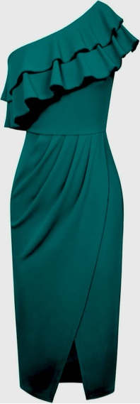 (Size M) GRACE KARIN Women's Midi Ruched Bodycon Dresses Casual One Shoulder Sleeveless Ruffle Tight Fitted Summer Dress Dark Green 