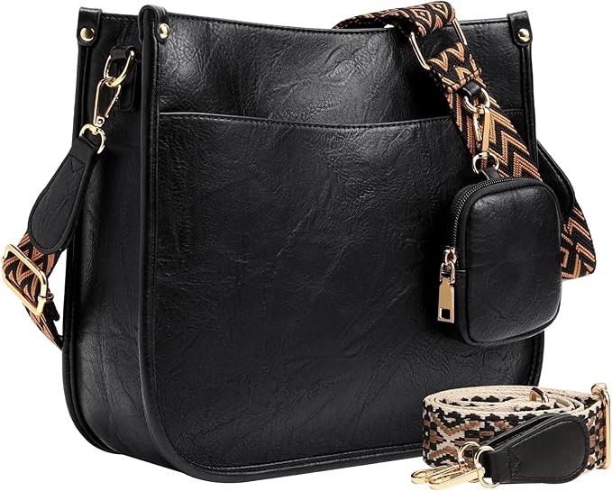 ER.Roulour Crossbody Bags for Women Trendy Vegan Leather 2Pcs Hobo Handbag Wallet Set with 2 Adjustable Guitar Straps