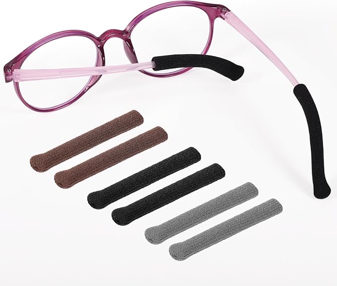 Edifeel Anti-Slip Eye Glasses Ear Grip, Sport Reduce Pressure Elastic Comfort Eyeglass Ear Cushions, Microstructured Fibers Eyeglasses Temple Tips Sleeve, 3 Pairs (Black/Gray/Brown)
