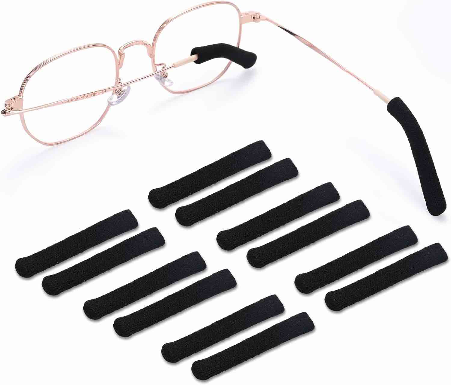 Edifeel 6 Pairs Anti-Slip Elastic Comfort Eyeglass Ear Cushions, Sport Reduce Pressure Glasses Ear Cushion, Microstructured Fibers Glasses Ear Grip, Cotton Eyeglasses Temple Tips Sleeve (Black)