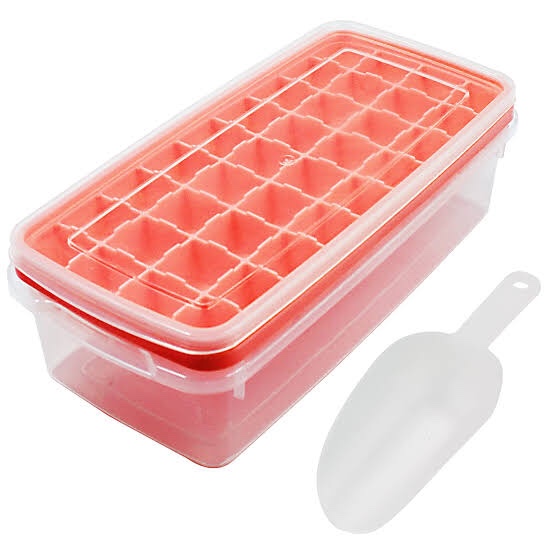 Witice Ice Cube Tray With Lid and Bin - 36 Nugget Silicone Ice Tray For Freezer, Comes with Ice Container, Scoop and Cover, For Cocktail, Whiskey, Freezer Orange)