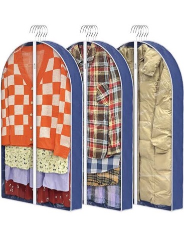 Anspo Blue White zipper 40" Garment Bags 5 pack, Clear Moth Proof Suits Covers with 4" Gussetes, for Hanging Clothes Closet Storage Travel