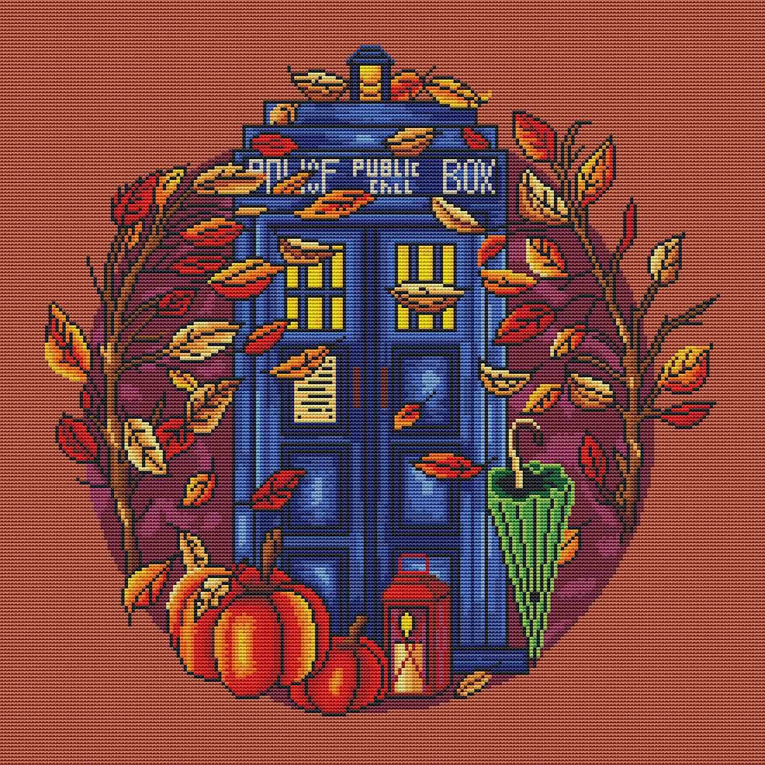 Hemir 11CT Cross Stitch Kits for Adults Beginners, Stamped Autumn Pumpkin 3Strands DIY Embroidery Kit with Easy Preprinted Peaceful Gate Patterns Counted Kits Arts for DecorFamily, 18.11x18.11inch