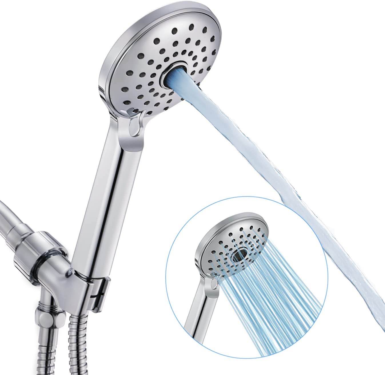 Betomix Handheld Shower Head,2 Sprayers Settings High Pressure Shower head Set with 59”Stainless Steel Hose and Adjustable Bracket