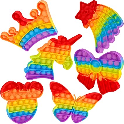6 Pcs Push Pop Fidget Rainbow, Crown, Unicorn Etc.