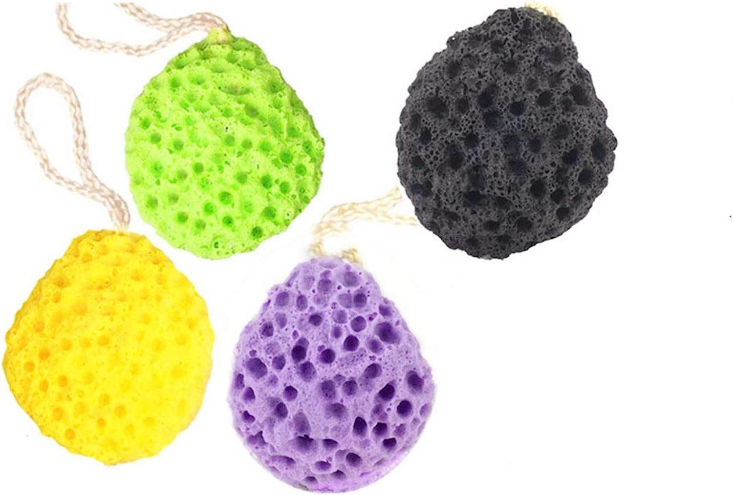 4 Pack Multicolored,Natural Bath Sponges, Loofah Shower Sponge Body Scrubber Exfoliating Cleaning Body Sponge for Men Women Kids