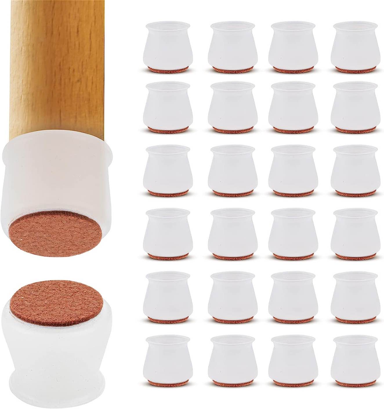Lux Lush Silicone Chair Leg Floor Protectors 24 Pieces- Flexible Chair Leg Covers / Caps with Anti-Slip Felt Pads to Protect Hardwood Floors- Move Furniture Quietly and Prevent Scratches