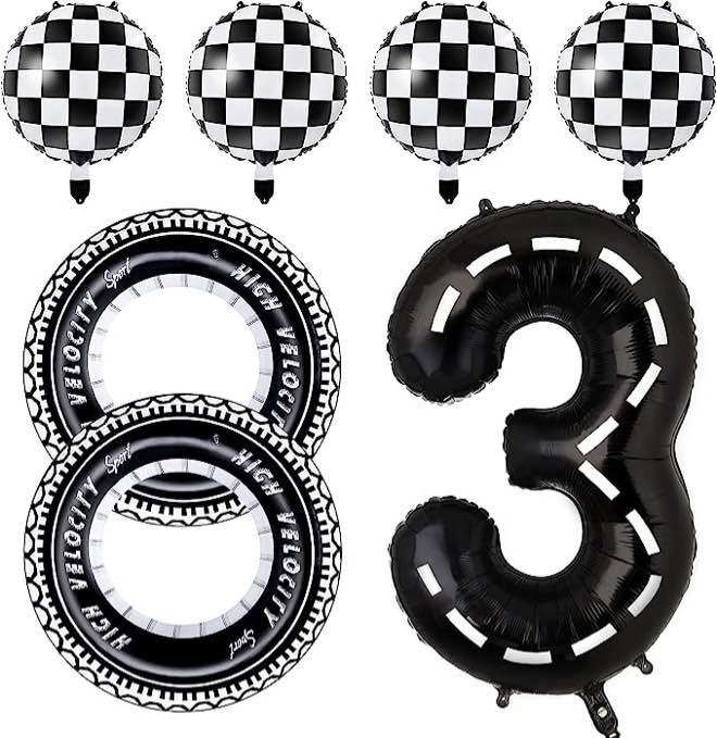 Race Car Balloons Race Car Birthday Party Supplies Monster Truck Balloons Birthday Party Supplies Foil Number 3 Racing Car Checkered Tire Balloon Arch Garland Kit Cars Wheels Party Favors Decorations