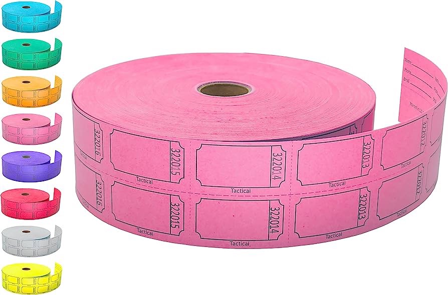 Tacticai 2000 Raffle Tickets, Blank, Pink (8 Color Selection), Double Roll, Tickets for Events, Entry, Class Reward, Fundraiser & Prizes