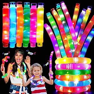 8 Pcs July 4th Party Favors for Kids Adult,Light Up Pop Tubes Glow Sticks,Glow Necklaces Bracelets 4th of July Party Games Gifts, Goodie Bag Fillers, Fourth of July Glow in The Dark Party Supplies