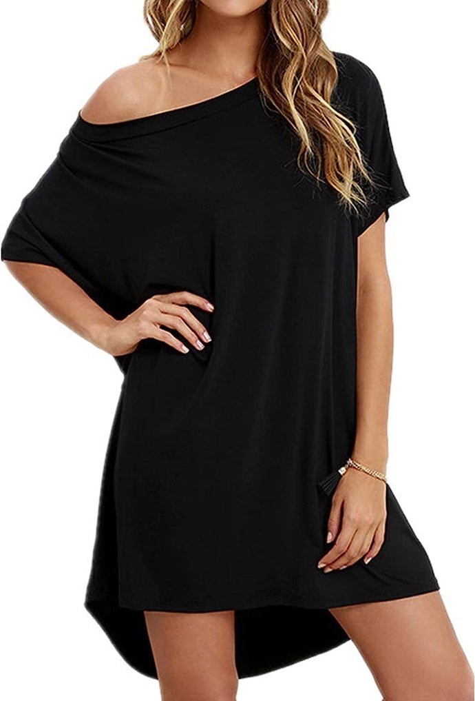 Frisekybo Women's Tshirt Dress, Plus Size Top ,Nightshirt Nightgown, Cover Up Short Sleeve High Low Loose Soft (Small)