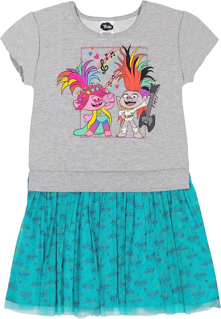 DreamWorks Trolls Poppy Queen Barb Girls Tulle French Terry Short Sleeve Dress