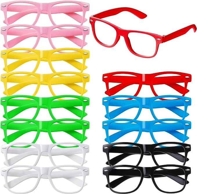  16 Pack Colorful Glasses Frame No Lens Neon Fake Costume Glasses for Birthday Party Favors Daily Outfit Accessories