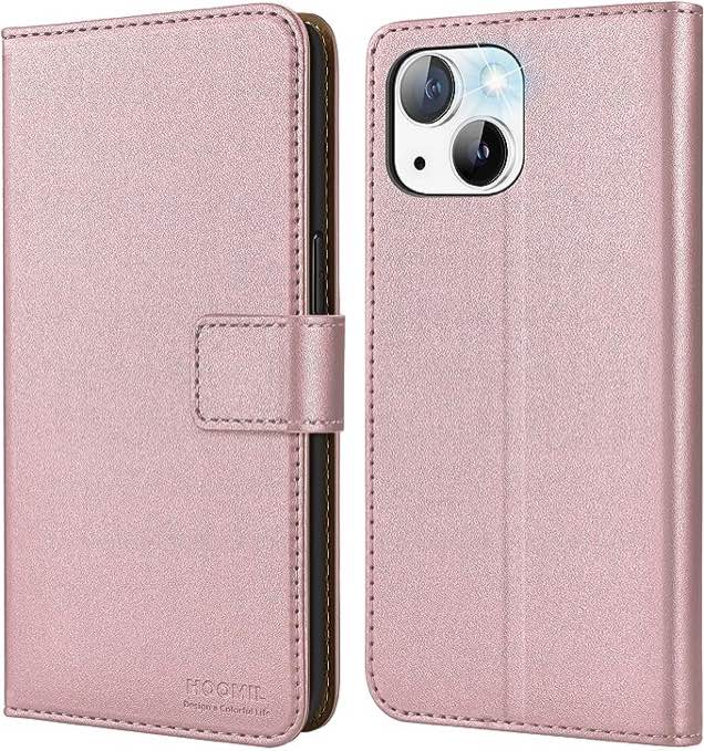 HOOMIL MagFlip Series for iPhone 13 Wallet Case, PU Leather Flip Folio Kickstand Phone Case with Card Holder - Rose Gold