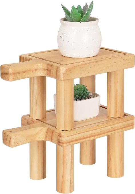 Ufine Mini Wooden Plant Stool Retangle Display Riser Wood Pedestal Stand with Handle Countertop Decor for Bathroom Kitchen Tabletop