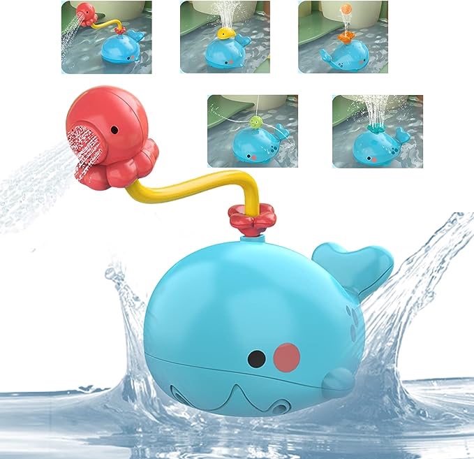 Bath Toy with Shower Head for Toddlers 1-3, 5 Modes Whale Water Spraying Bath Toy with Sprinklers & Shower Head, Mold Free Water Spray Bath Baby Toy for Kids Boy Girls