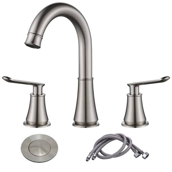 2 Handles 3 Holes Bathroom Faucet, 8 inch Widespread Bathroom Sink Faucet Brushed Nickel with Drain and Supply Hoses