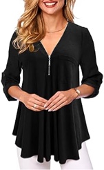 (XL) Florboom Women’s V Neck Shirts 3/4 Roll Sleeve Tunic Blouses with Pockets