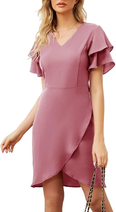 (Large) MAKARTHY Womens Summer V Neck Dresses Short Sleeve Cocktail Bodycon Slim Mini Wrap Dress 