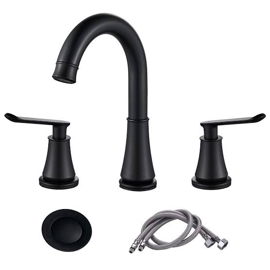 Matte Black Bathroom Sink Faucet,RUIZHI 8 inch 2 Handles Widespread Faucet 3 Holes with Pop Up Drain and Supply Lines