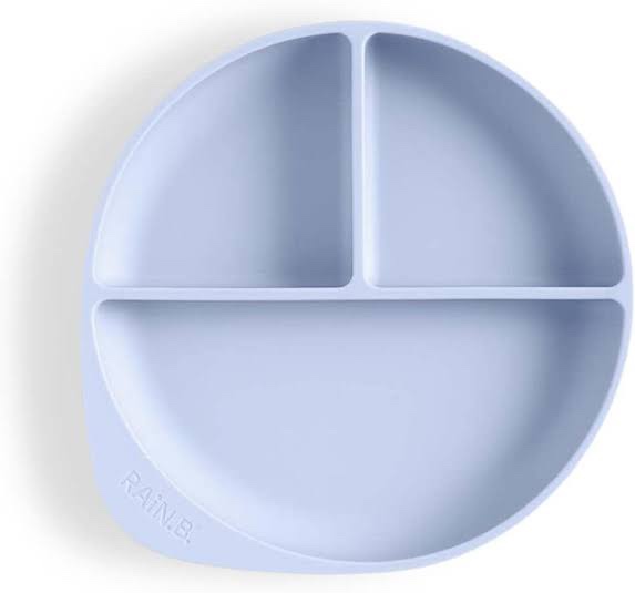 RAiN.B. MellowMate Pure Platinum Silicone Suction Plate for Baby & Toddlers?Divided Baby Dish with 3 Compartments?BPA-Free Non-Slip Baby Eating Supplies?Microwave & Dishwasher Safe – Blue